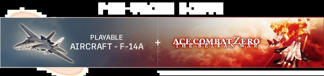 Pre-order bonus banner listing the F-14A fighter and Ace Combat Zero game